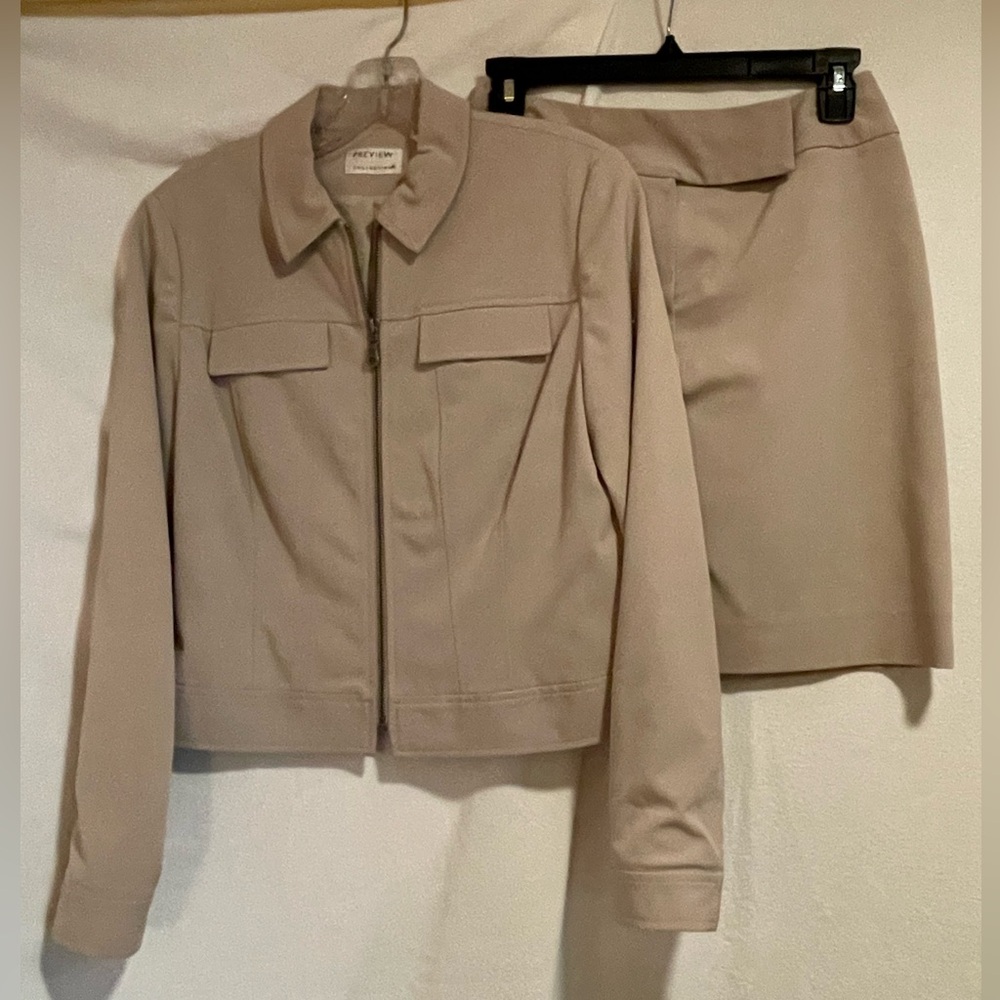 Preview Collection Neutral Beige Zip-Front Cropped Jacket with Skirt